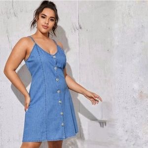 Shein | Spaghetti Strap Blue Jean button down dress size 2XL